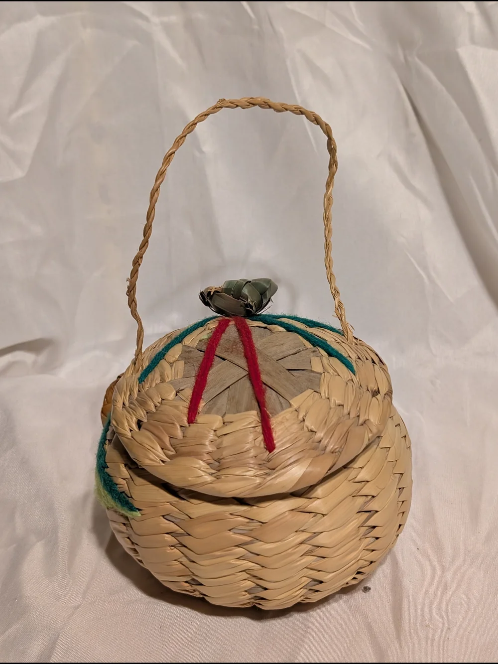Woven Seagrass Basket with Colorful Yarn Accents